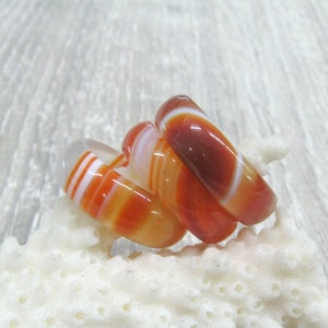 Orange white carved stone ring 6 mm band stripy carnelian agate solid stone rings size 4 5 6 7 8 9 carved stone boho rings gemstone jewelry