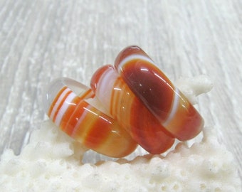 Orange white carved stone ring 6 mm band stripy carnelian agate solid stone rings size 4 5 6 7 8 9 carved stone boho rings gemstone jewelry