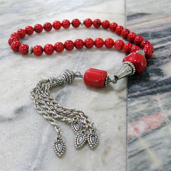 Natural Red Coral Tasbeeh Tasbih Islamic prayer beads Ramadan gift for Muslim Turkish prayer beads 33 pcs 8 mm diameter