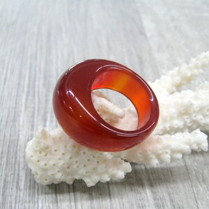 Solid stone statement ring Orange agate carnelian ring size 8 8.5 carved stone statement ring  Eastern style gemstone ring