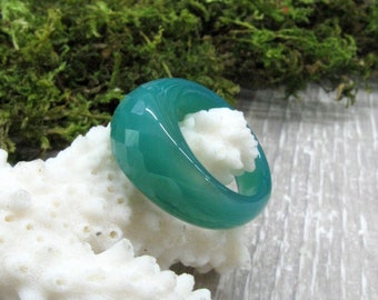 Green Agate carved gemstone rings for women size5 6 7 8 9 faceted top ring natural stone hypoallergenic rings boho jewelry Saint Patrick's