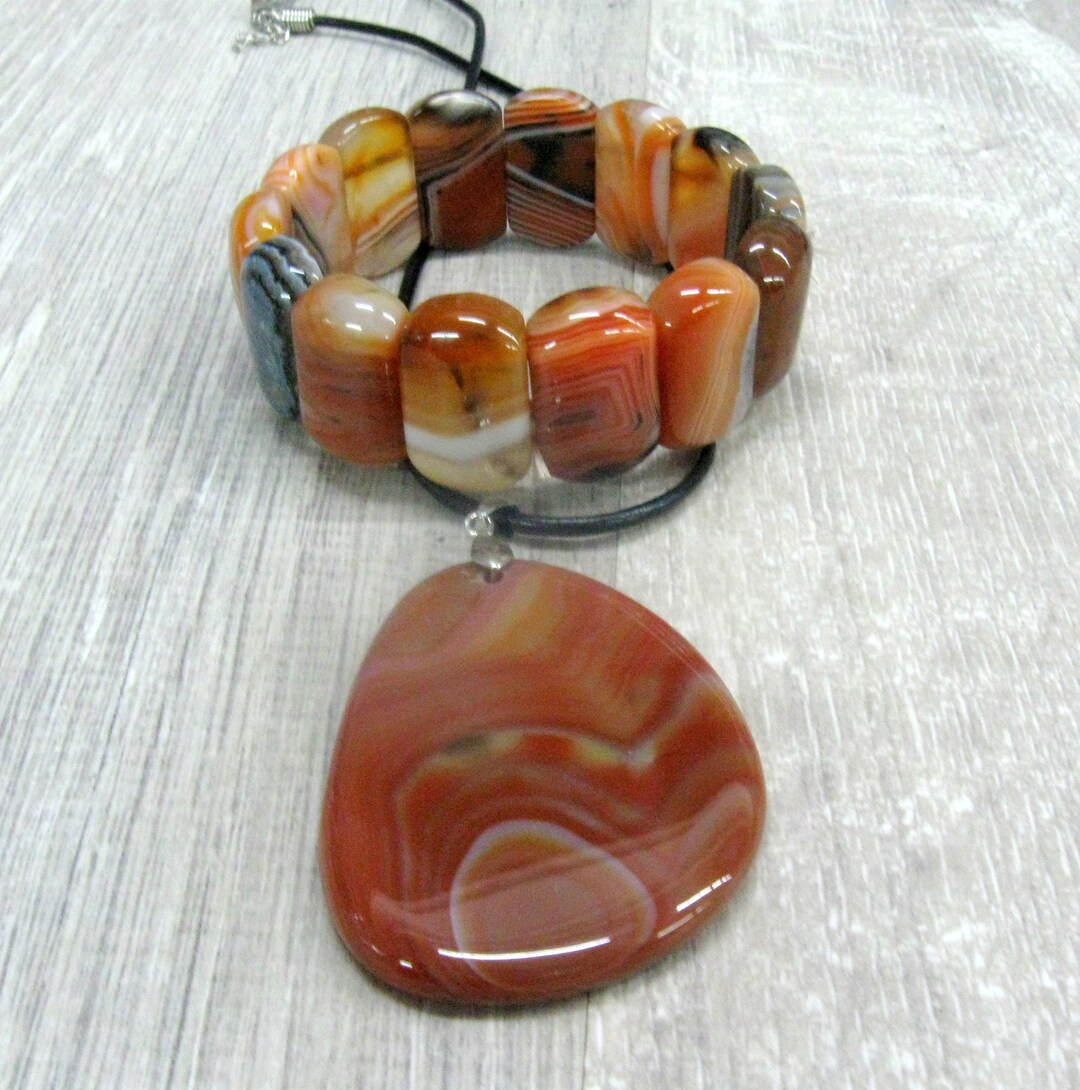 Fire Agate Bracelet and Pendant Set Gemstone Jewelry Natural - Etsy
