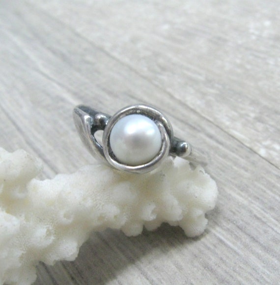 Russian vintage solitaire pearl ring size 7 3/4 a… - image 1