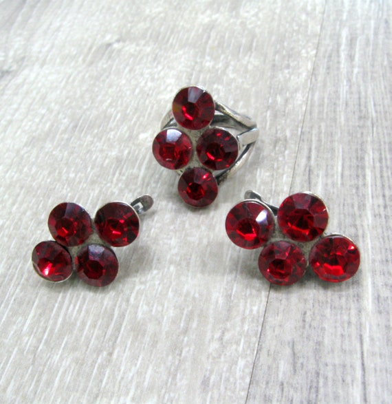 Dark red Vintage statement ring earrings set CVze… - image 4