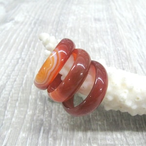 Natural orange agate ring 6 mm wide carved stone band sizes 5 to 8 boh stacking ring