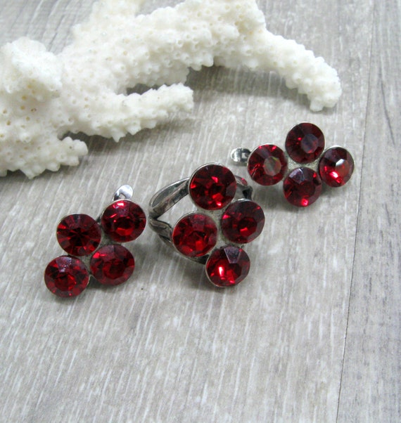 Dark red Vintage statement ring earrings set CVze… - image 3