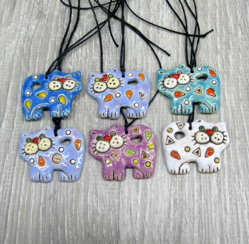 Spring kitten cat pendant Ceramic kitty necklaces cat lover gift cat lady jewelry green cat pendant ceramic animal necklace clay jewelry