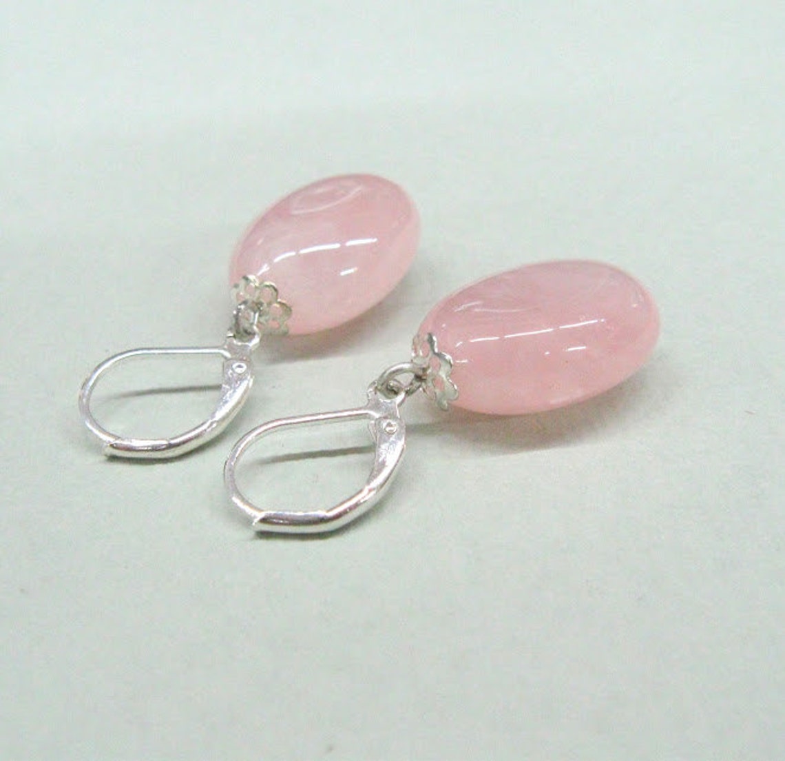Blush Pink Dangle Earrings With Natural Rose Quartz Crystal Etsy