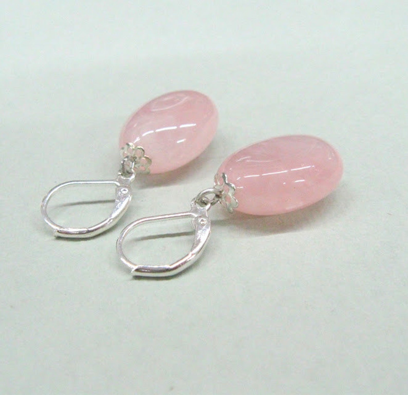 Blush Pink Dangle Earrings With Natural Rose Quartz Crystal Etsy