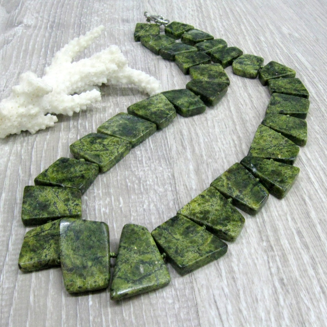 Russian Serpentine Gemstone Jewelry Chunky Stone Slab Necklace Etsy