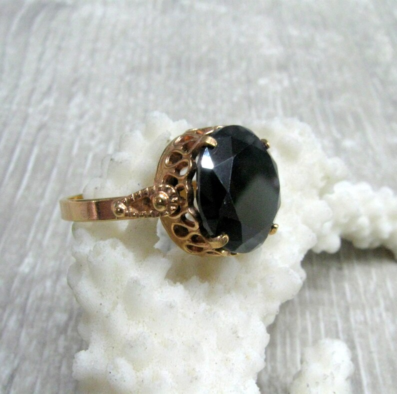 Russian vintage ring for woman Black CZ Filigree rose gold plated solitaire for women retro ring size 6 and 6 14