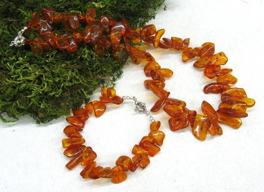 Honey Baltic Amber Necklace bracelet set upcycled vintage | Etsy