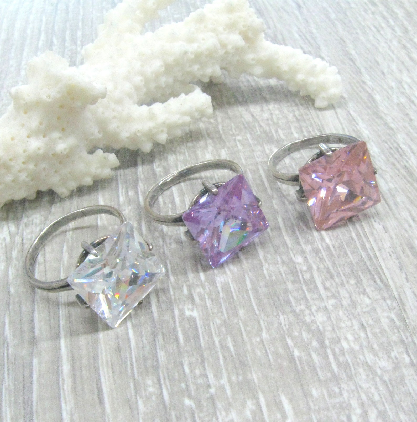 Large Square Ring Vintage Rings Size 8 9 Silver Ring Clear - Etsy