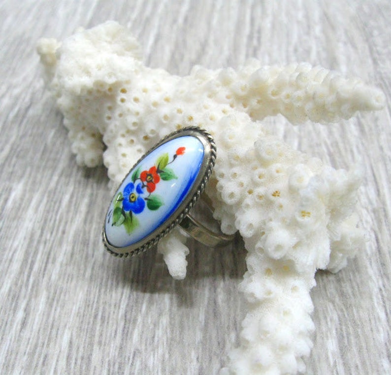 Finift Enameled Jewelry USSR Vintage Ring Enamel Painting Etsy