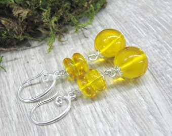 Natural amber lemon yellow earrings in sterling silver Round drop earrings Baltic amber fall jewelry dangling earrings gift for teacher