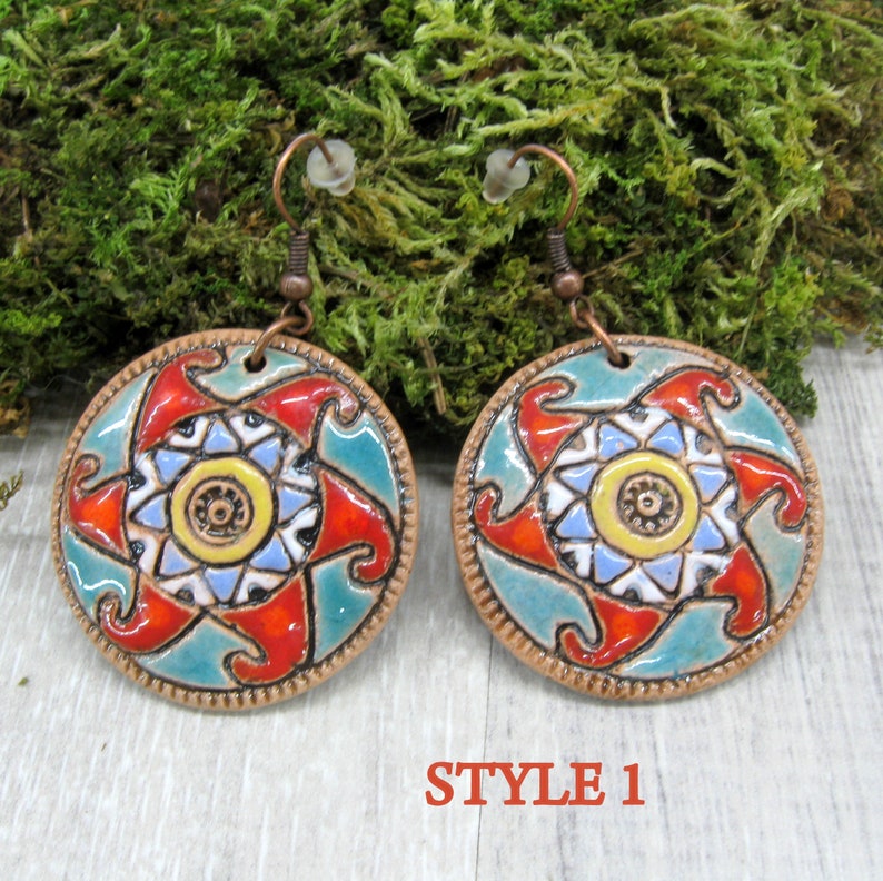Ukrainian Folk Art Jewelry Ceramic Earrings Hand Painted Etsy