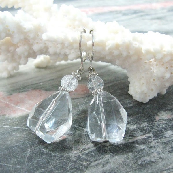 Crystal Quartz Earrings Natural mineral faceted quartz jewelry contemporary dangle earrings nature ice Christmas gift idea universal crystal