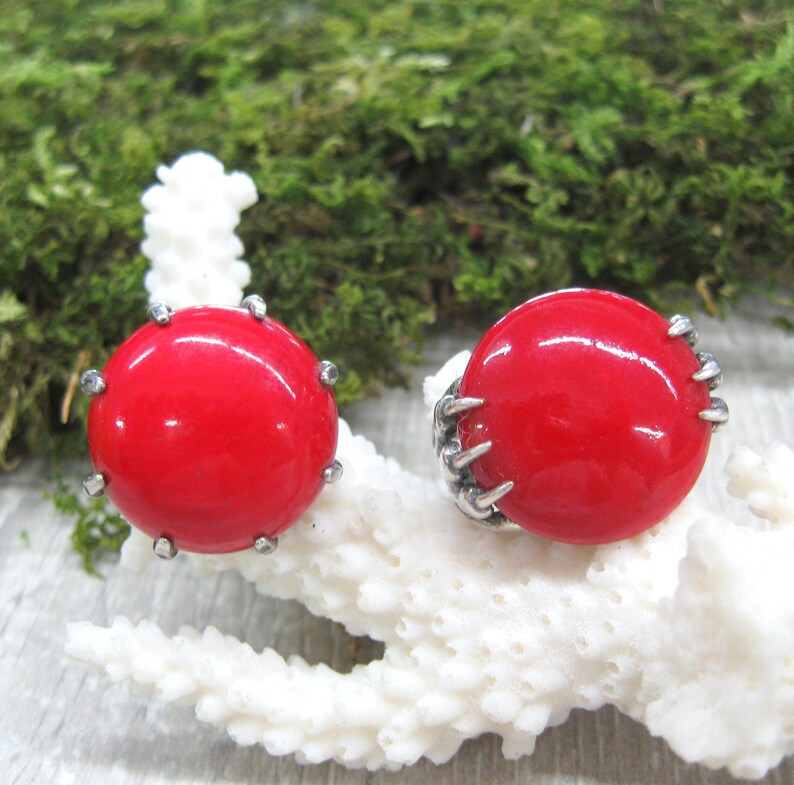 Vintage Silver Statement Ring With Deep Red Round Stone Etsy