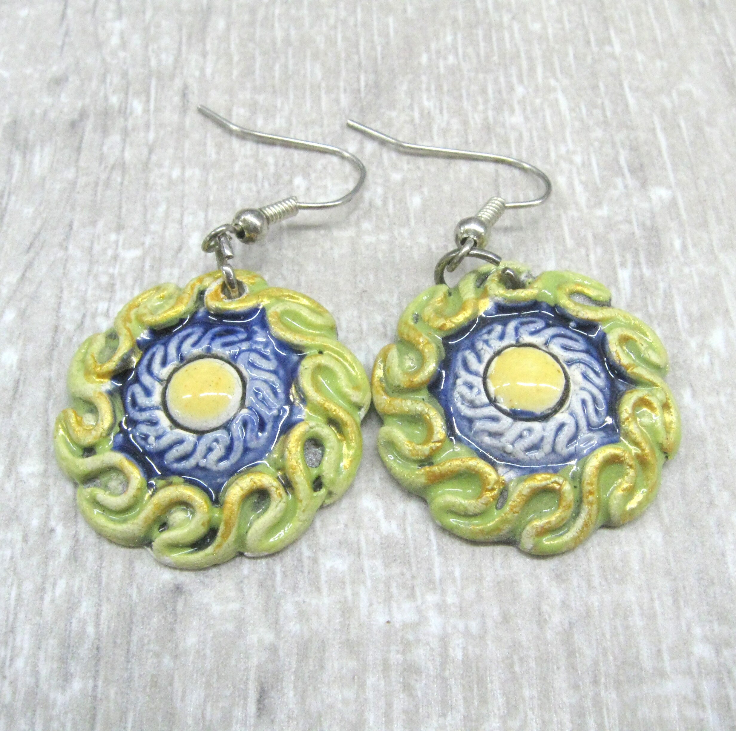 Ceramic Hand Sculpted Ruffle Earrings Hand Painted Clay - Etsy UK