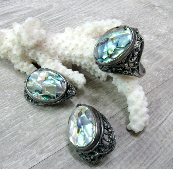 Shell Natural Abalone Ring,Shell Jewelry,Abalone shell Ring,Shell Ring,girlfriend ring Sterling Silver ring, Statement Ring Healing Ring