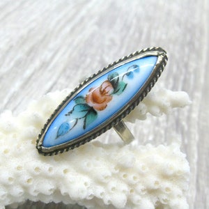 Russische Oldtimer Finift emailliert Ring Hochzeitsschmuck etwas blau Marquise Aussage Ring Hand bemalte Emaille Schmucksachegeschenk für die Braut