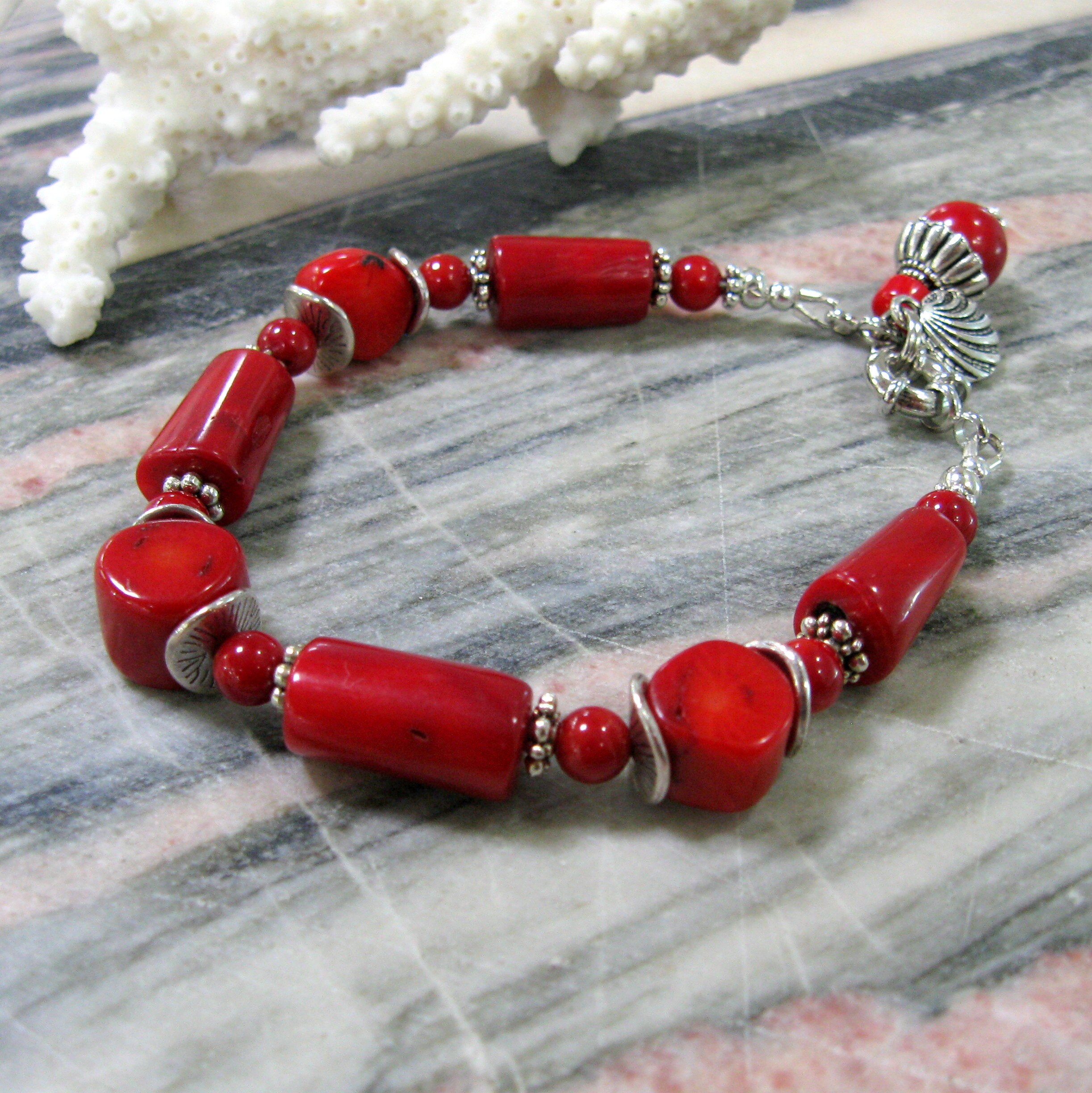 Natural Red Coral Bracelet Wrist Size 17.5 Cm 7 Inches Coral Etsy UK