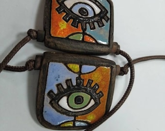 Ceramic pendant choker eye charm necklace Unisex teenagers gift Modern Abstract jewelry evil eye necklace protection charm Ukraine ceramic