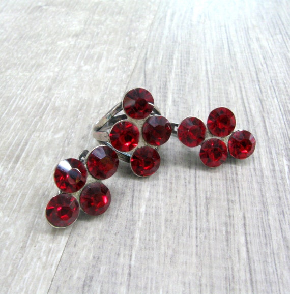 Dark red Vintage statement ring earrings set CVze… - image 5