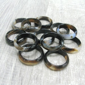 African black brown agate rings two color solid stone bands  size 4 5 7 8 gemstone rings carved stone stacking boho ring