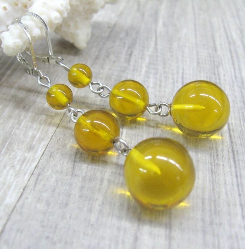 Baltic Amber Triple ball earrings long round drop earrings Etsy