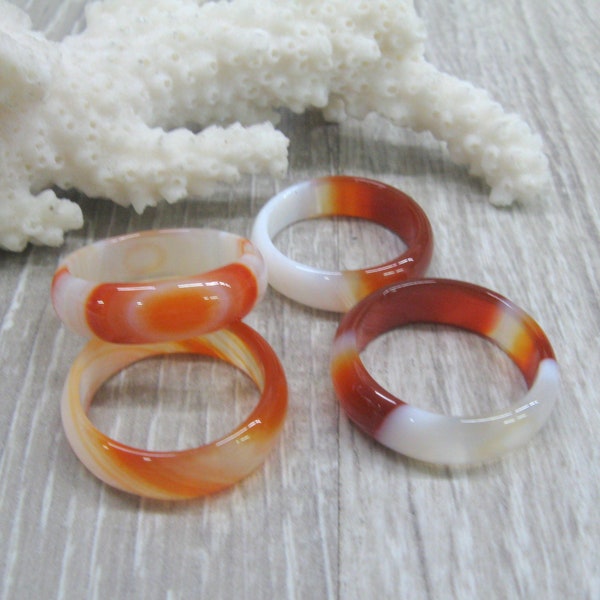 One of a kind White and orange banded agate band rings size 6 7 gemstone rings for woman 6 mm simple stone ring red white sardonyx carnelian