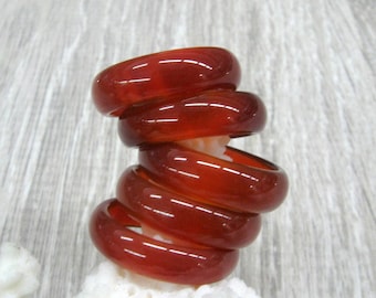 Dark Red agate Carnelian carved stone band ring 6 mm wide size 3 4 5 6 7 8 8.5 stacking rings dark orange whole stone made rings unisex