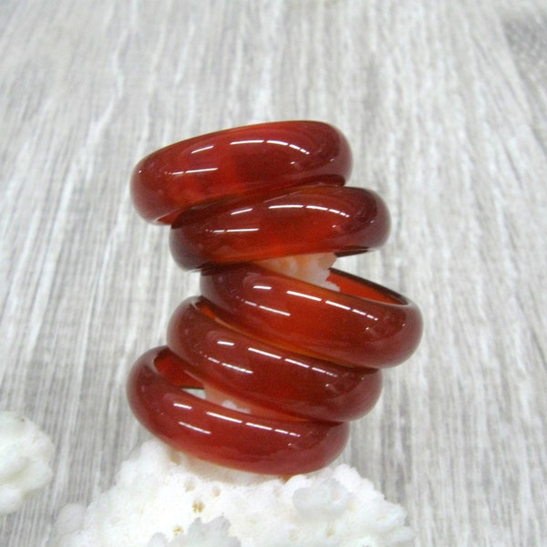 Dark Red agate Carnelian carved stone band ring 6 mm wide size 3 4 5 6 7 8 8.5 stacking rings dark orange whole stone made rings unisex