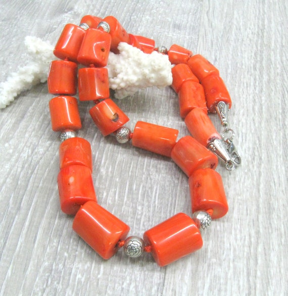 Orange Coral Statement Necklace Chunky 