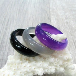 Asexual pride ring set of 3 black onyx gray purple agate stacking rings size 6 7 8 9 carved stone bands solid stone rings pride flag LGBTQ