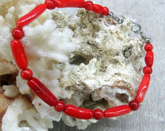 Red Coral Bracelet dainty bamboo corals with clasp wrist size 7 3/4 inches natural organic jewelry red rope protection stone bracelet