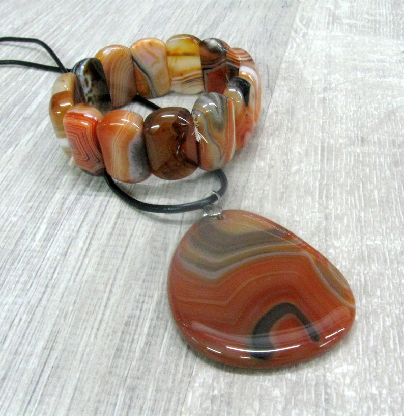 Fire Agate Bracelet and Pendant Set Gemstone Jewelry Natural - Etsy