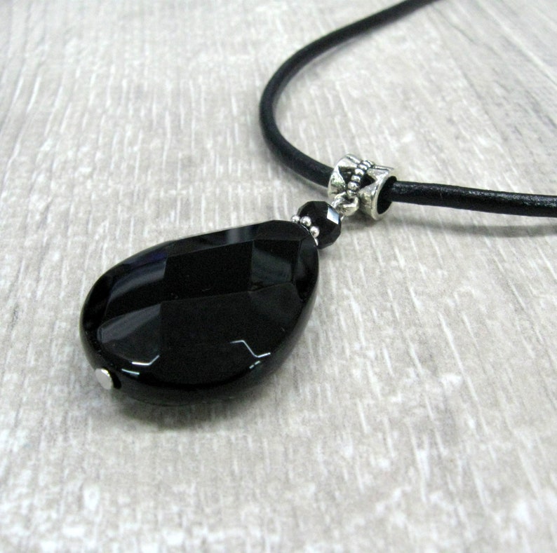 Black Onyx Teardrop Pendant Large Black Gemstone Pendants on Etsy
