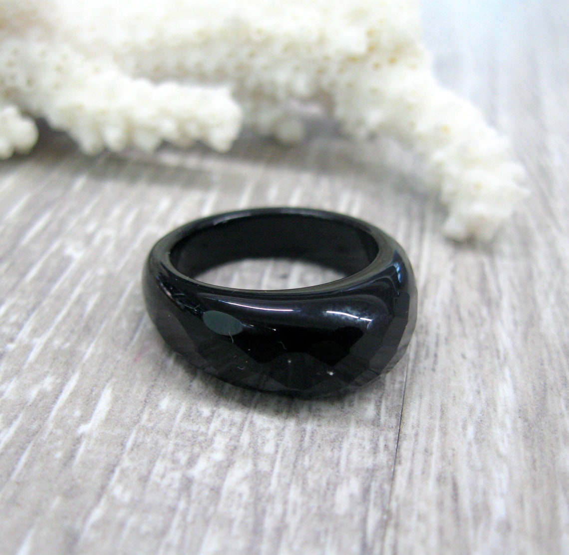 Black onyx solid stone ring size 6 7 8 9 natural gemstone Etsy