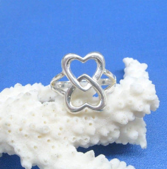 Double heart statement rings interlocked hearts e… - image 1