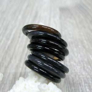 Natural solid black and banded agate stone bands 3 mm narrow ring skinny bands  slim rings size 6 7 8 9 healing stone boho stackable rings