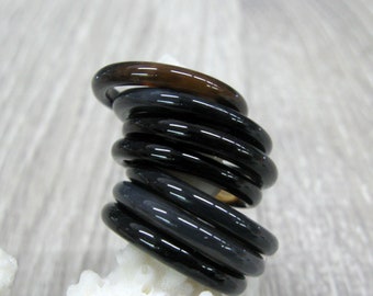 Natural solid black and banded agate stone bands 3 mm narrow ring skinny bands  slim rings size 6 7 8 9 healing stone boho stackable rings