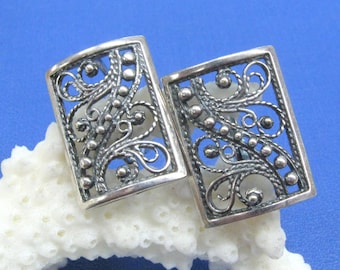 Vintage Filigree rectangular Earrings Russian Silver Jewelry delicate elegant latch back earrings Anniversary gift for woman