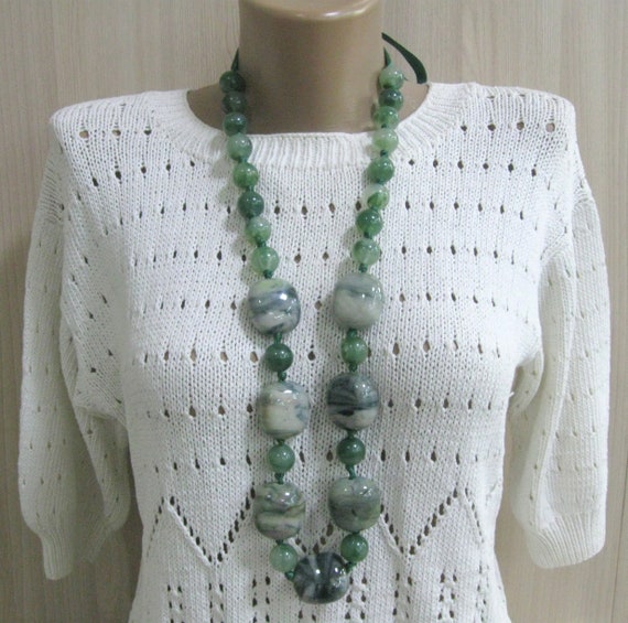 Collier Vintage En Grosses Perles Vertes - Longueur Ajustable | Bijou Rétro