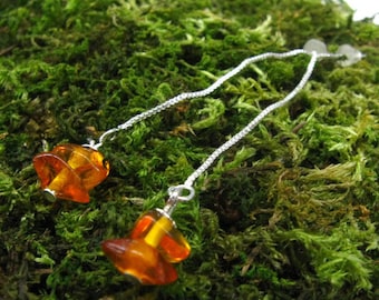 Natural Honey Amber Threader Earrings Sterling silver chain stud dangle earrings Baltic Amber fashion jewelry women Leo birthday gift idea