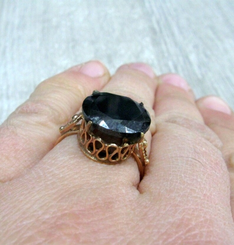 Russian vintage ring for woman Black CZ Filigree rose gold plated solitaire for women retro ring size 6 and 6 14