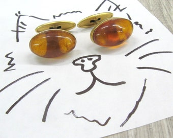 Honey Baltic Amber oval cufflinks gold plated silver gemstone cuff links USSR vintage man  fashion suit tie accessory