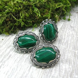 Natural Malachite Earrings Ring set Emerald Green gemstone jewelry sets size 7 statement ring Vintage Anniversary Christmas gift for wife