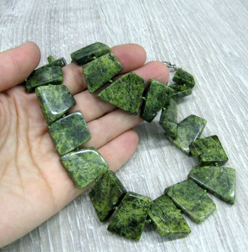 Russian Serpentine Gemstone Jewelry Chunky Stone Slab Necklace Etsy