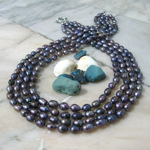 Unusual Pearl necklace multi strand wedding necklace purple blue freshwater pearl peacock pearls statement necklace mother of bride gift